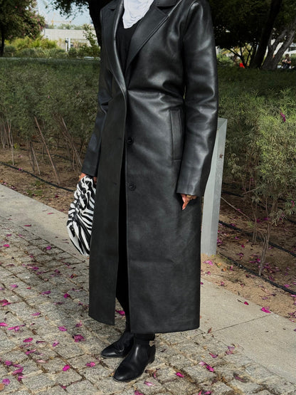 CHARCOAL LEATHER TRENCH