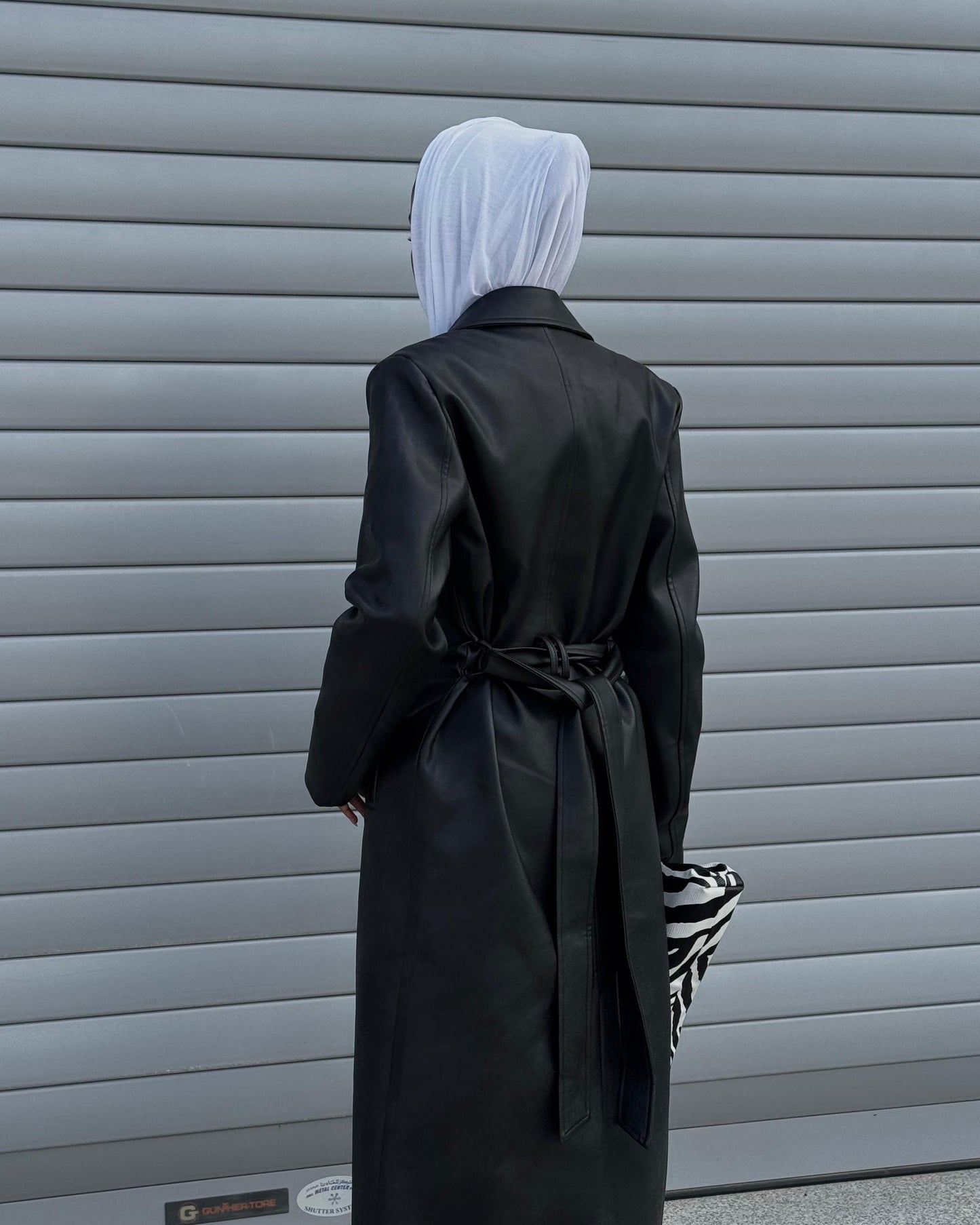 CHARCOAL LEATHER TRENCH