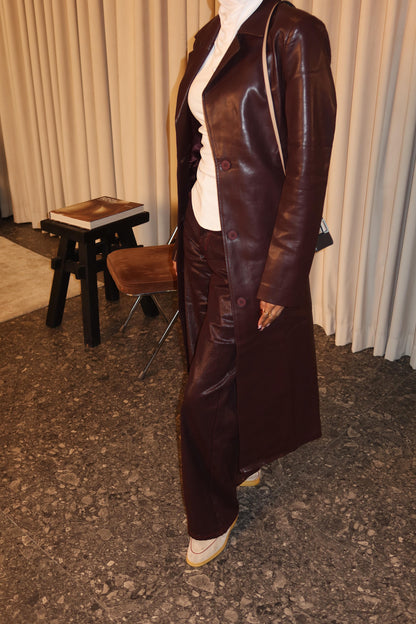 BURGUNDY LEATHER COAT