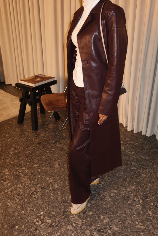 BURGUNDY LEATHER COAT