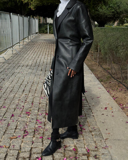 CHARCOAL LEATHER TRENCH