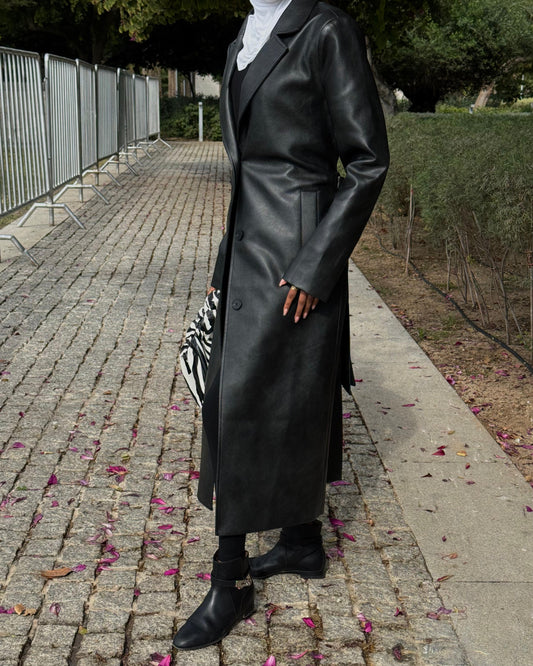 CHARCOAL LEATHER TRENCH